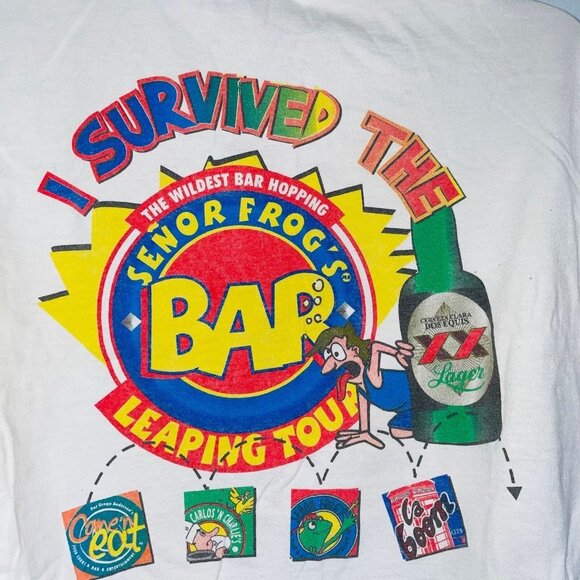 Vintage 90s I Survived Senor Frogs Bar Tour Mens L T-Shirt White - Picture 9 of 11